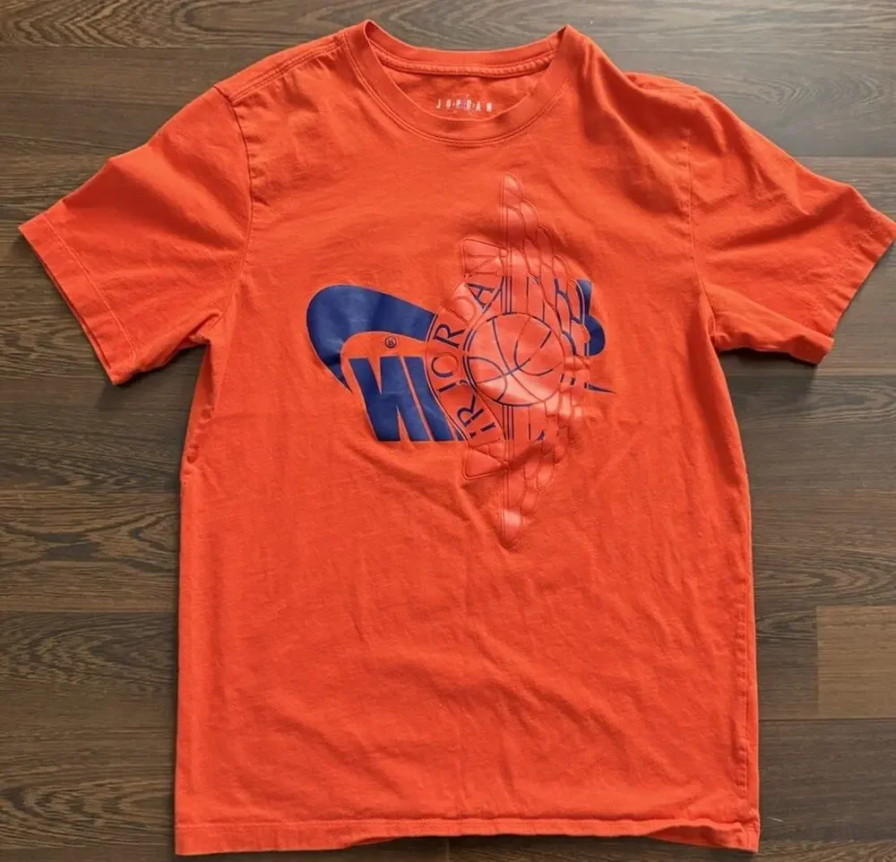Nike Air Jordan Basketball Shirt Swoosh Logo Men's Medium Orange Hoops Street